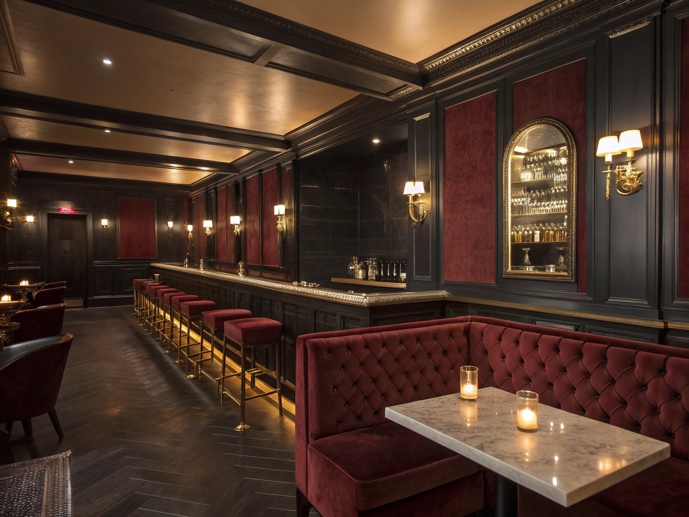 Intimate lounge interior with plush seating and warm ambient lighting