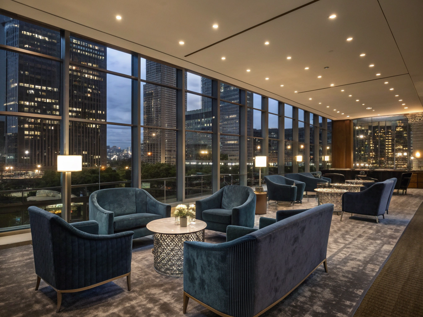 Full panorama of A Libertines boutique nightlife lounge at dusk